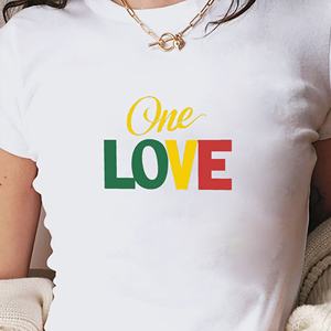 Camiseta Corta de Moda para Mujer, Estilo Y2K, con Estampado de Tipografía Reggae, Ajustada, Tejida, One Love - Product Image 2