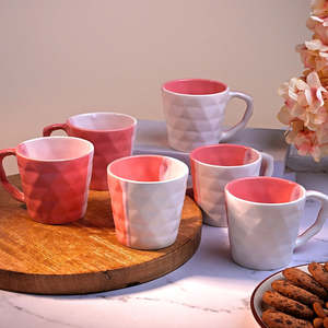 Luxury Pastel Ceramic Diamond <b>Tea</b> <b>Cup</b> <b>Set</b> of 6 200ml Porcelain Mugs for Cappuccino & Cafe for Living Room & Holidays - Product Image 5