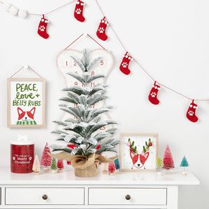 Mini sapin de Noël artificiel floqué de 60 cm avec 85 branches en PE, arbre de Noël de table pour la maison et le bureau, base en toile de jute - Product Image 6