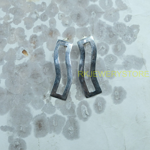 925 Sterling <b>Silver</b> Wavy Rectangle <b>Stud</b> Earrings Minimalist Geometric Modern Handmade Jewelry For Women Unisex Christmas Gift - Product Image 4