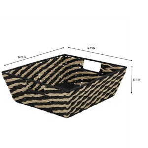 ตะกร้าสานจากหญ้าทะเลลายทางสีดำ ตะกร้าเก็บของทำมือ ขายส่ง เป็นมิตรกับสิ่งแวดล้อม ผลิตในเวียดนาม - Product Image 3