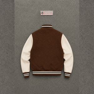 Chaqueta Varsity Moderna de Lana Marrón Estilo Letterman, Suave, Cuello Letterman, Corte Regular, Abrigo de Otoño Estilo Urbano - Product Image 6