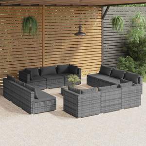 Conjunto de Muebles de Jardín de Ratán PE Gris con Acero con Recubrimiento en Polvo, Plástico y Vidrio - Muebles de Exterior Duraderos - Product Image 1