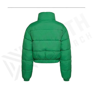 เสื้อแจ็คเก็ตพัฟเฟอร์สีเขียวแบบควิลท์สำหรับผู้หญิง คอตั้ง แขนยาว เสื้อโค้ทฤดูหนาวแบบสั้น บุด้วยโพลีเอสเตอร์ ปิดด้วยซิป สีพื้น - Product Image 2