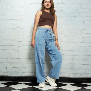 Pantalon droit taille haute en molleton pour femme, motif 3D, écologique, respirant, en coton lavé, coupe décontractée, avec cordon de serrage - Product Image 5