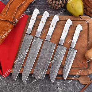 Ensemble de couteaux de chef de cuisine professionnels en acier Damas forgé à la main, 5 pièces, manche intégral, ambidextres, support de personnalisation OEM/ODM - Product Image 5
