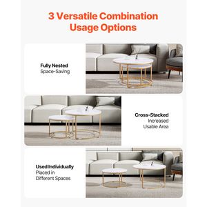 Set di 2 tavolini da caffè vintage impilabili da 31,5 pollici in vetro e metallo, tavolini laterali per piccoli spazi, comodini - Product Image 2