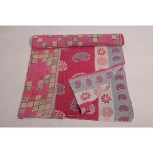 Indian Kantha <b>Quilt</b> Vintage Floral Print Handmade Cotton <b>Throw</b> Eco Friendly Boho Reversible Bedspread - Product Image 4