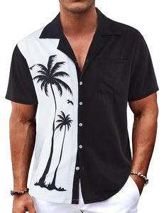 Chemises hawaïennes pour hommes, manches courtes, boutonnées, décontractées, imprimées, fleurs tropicales, chemises Aloha de plage pour l'été - Product Image 1