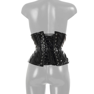 Robe moulante de club en similicuir PU noir avec corsage à boutons, col carré et manches courtes, tenue sexy vintage pour adulte - Product Image 2