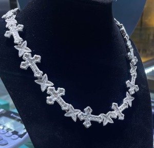 Bling Micro Pave Moissanite Cross Necklace <b>Iced</b> <b>Out</b> Baguette Diamond Star Crucifix Link <b>Chain</b> Hip Hop Religious Jewelry Gift Set - Product Image 3