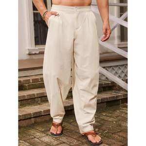 2025 <b>Men's</b> Casual <b>Harem</b> <b>Pants</b> Elastic Waist Lightweight Cotton Baggy Trousers Summer Yoga Beach <b>Pants</b> Zipper XL Anti-Wrinkle - Product Image 4