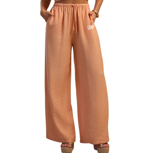 Pantalones Anchos de Mujer Color Durazno, Tejidos, con Cordón Ajustable, Corte Relajado, Casuales, Ligeros, Cómodos para Uso Diario - Product Image 3