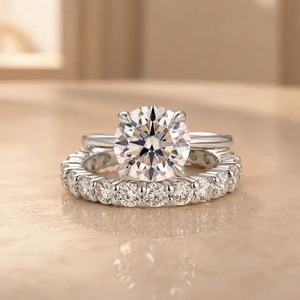 Classic Design 925 <b>Sterling</b> <b>Silver</b> Gold Plated Moissanite 3 Ct Round Cut Solitaire Engagement <b>Ring</b> <b>Set</b> Stackable for Women India - Product Image 6