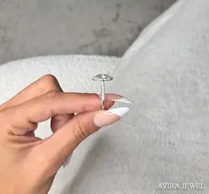 Anillo de Compromiso Solitario Clásico para Mujer, Oro Blanco Sólido de 10k, 14k, 18k, con Diamante Ovalado de 1 Quilate, Corte Brillante, Creado en Laboratorio - Product Image 3