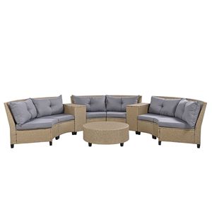 Set da Giardino a Forma di Ventaglio per 6 Persone in Rattan con Cuscini e Tavolo, Video Incluso - Product Image 3