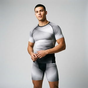 Men Compression Jersey Short Sleeve Shirt Blank Custom Print Fitted Sporty Gym Fitness Bodybuilding Training Athletic Muscle - Product Image 1