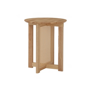Modern Round Side <b>Table</b> Natural Oak Wood End <b>Table</b> with Rattan Cane Inlay Light Wood Bedside <b>Table</b> for Living Room Bedroom - Product Image 1