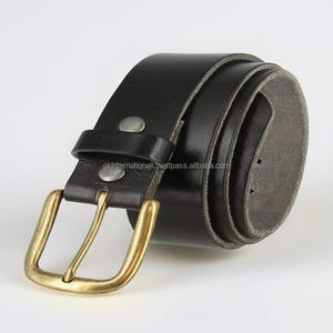 Ceinture décontractée en cuir pleine fleur noir de qualité supérieure pour hommes et femmes avec boucle à ardillon en laiton solide et interchangeable - Product Image 3