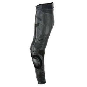 Men's <b>Black</b> Leather Lightweight Breathable Moto Biker <b>Pants</b> Mid Waist Straight Fit Knee Protection Zipper Fly Winter Style 2027 - Product Image 3