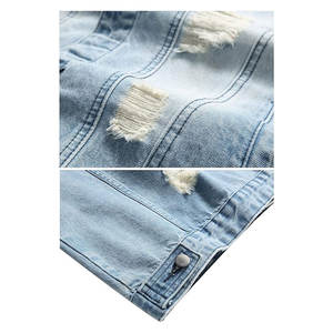 Chaqueta vaquera para hombre, corte ajustado, estilo rasgado, abrigo de mezclilla, chaqueta de moda urbana, mezcla de algodón, chaqueta trucker, chaqueta vaquera vintage - Product Image 5