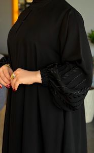 Best Selling Elegant Breathable <b>Kaftan</b> Abaya Handmade Turkish Floor Length Long Sleeve Neck maxi dress Polyester Regular Fit - Product Image 6