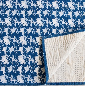 Classic Blue White Floral Quilted <b>Bedding</b> Set Organic Cotton Handmade All Season Home Decor - Product Image 5