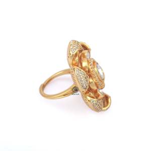Mishti Moissanite Designer Resizable Band Ring with Freshwater Pearl and Zircon Inlay - Product Image 4