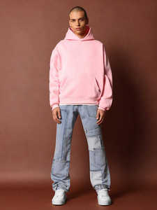 Sweat-shirt à capuche rose clair pour homme, logo personnalisé, manches longues, pull à capuche avec poche kangourou, streetwear décontracté, OEM ODM, vente en gros - Product Image 4