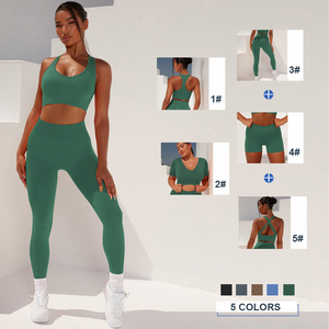 Ensembles de vêtements de sport élégants grande taille jusqu'à 4XL, soutien-gorge de yoga à bretelles avec leggings de sport très extensibles, vêtements d'exercice - Product Image 5