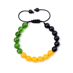 Bracelet ajustable tendance à perles, pierre d'agate verte, jaune et noire, bijou décontracté unisexe, cadeau - Product Image 6