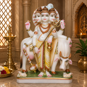 Premium Marble Dattatreya Statue | Handcrafted White Marble Lord Dattatreya Murti with Kamadhenu Cow | MALIYAS - Product Image 1