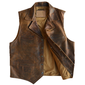 Gilet en cuir au design classique pour produit personnalisé, logo sur mesure, gilet en cuir pour homme en stock, haute qualité et avec option OEM - Product Image 1