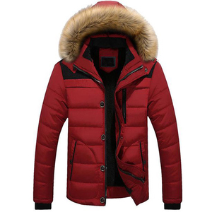 Men's Winter Parka Jacket Fur Hooded Puffer <b>Coat</b> <b>Zipper</b> Closure Stand Collar Front Logo Solid Color Polyester Filling 6XL Size - Product Image 3