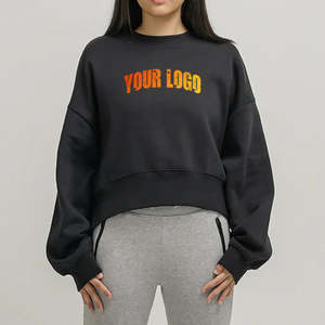 Sweat-shirts à col rond en coton 100% de couleur noire, design uni, de haute qualité, coupe ample, pour femmes - Product Image 6