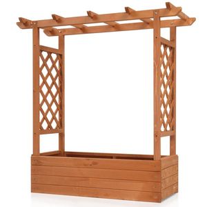 Jardinera Elevada de Madera de Abeto con Rejilla Arqueada, 43.5*17.5*44.5 Pulgadas, Color Teca - Product Image 2