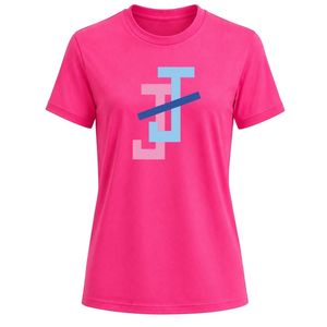 เสื้อยืดคอกลมแขนสั้นสีชมพูสดใสสำหรับผู้หญิง ทรงพอดีตัว พิมพ์โลโก้ได้ตามต้องการ สไตล์ลำลอง แฟชั่นสตรีทแวร์ - Product Image 1