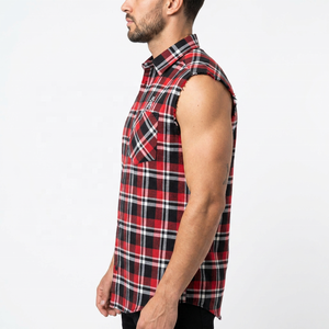 Camisa de Verano sin Mangas para Hombre, de Franela Tejida, Ajuste Holgado, Roja y Negra, de Alta Calidad, Antiarrugas, a Cuadros - Product Image 3