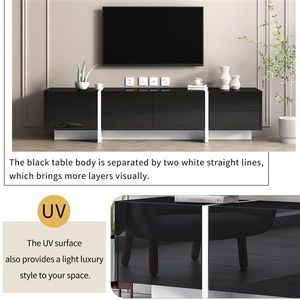 Contemporary Rectangle Design TV Stand White Black Unique Modern TV Cabinet for TVs up to 80 Inches Stylish TV Console Table - Product Image 5