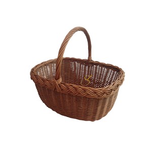 Rattan Picnic <b>Basket</b> Deep Round Shaped Light Straw Handwoven <b>Wicker</b> <b>Storage</b> Hamper with Single Fixed High Handle Garden Flower B - Product Image 3