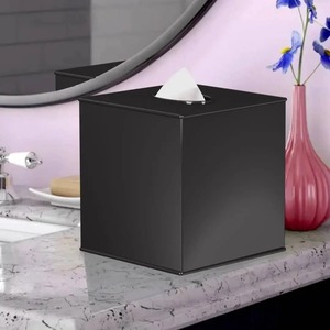 Modern Matte Black Metal Square Tissue <b>Box</b> Cover For Bathroom <b>Vanity</b> Minimalist Black Square Facial Tissue Holder - Product Image 6