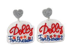 Beautiful Handmade Embroidery <b>Dolly</b> Parton For President Beaded Dangle Drop Earring Trendy Stylish & Jewelry Premium From India - Product Image 2
