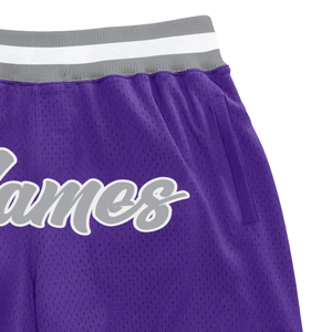 Shorts de basket-ball en mesh sublimé pour hommes, gris et violet, impression numérique, polyester, uniforme sportif, entraînement, match, vêtements de performance - Product Image 3