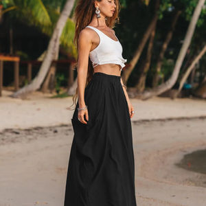 Jupe longue de plage pour femme en coton gaze biologique, à volants, ample et fluide, style bohème, pour les vacances d'été - Product Image 1