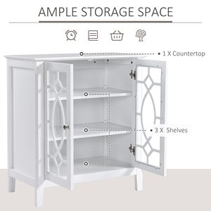 Credenza Moderna Bianca con Vetrina per Cucina e Soggiorno, Doppie Ante in Vetro, Ripiani Regolabili, Base Rialzata per Villa - Product Image 4