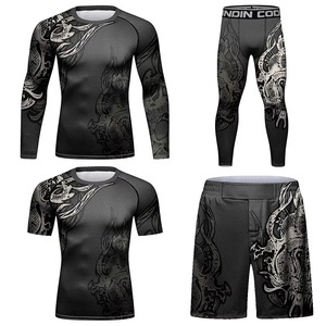 Gym Fitness Wear Mens 4 Piece Set Custom Sublimation Printed Logo Long Sleeve Rashguard Shorts <b>Leggings</b> Breathable Quick Dry - Product Image 5
