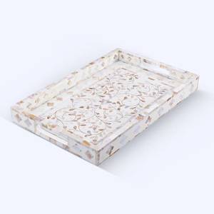 Rectangular Mother of Pearl Serving Tray Nacre Wood <b>Lap</b> Ottoman Tray Coffee <b>Table</b>, Luxury Decorative Handmade Eating Platters - Product Image 4