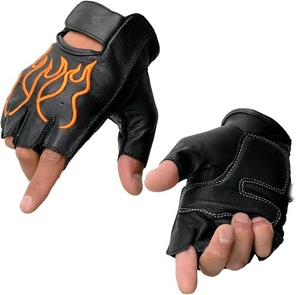 Guantes sin dedos Samroz Sports para hombre, negros con bordado de llamas - Product Image 1