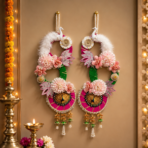 Peacock Swan Floral Hanging Toran With Pearl Tassels Pink <b>Flower</b> <b>Wall</b> Decor For Diwali Wedding Home Decoration pooja room decor - Product Image 1