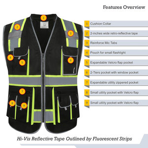 Gilet de sécurité réfléchissant à haute visibilité avec logo personnalisé imprimé, unisexe, en polyester, vêtements de travail, poches, fermeture éclair, BIG TEN APPAREL - Product Image 4